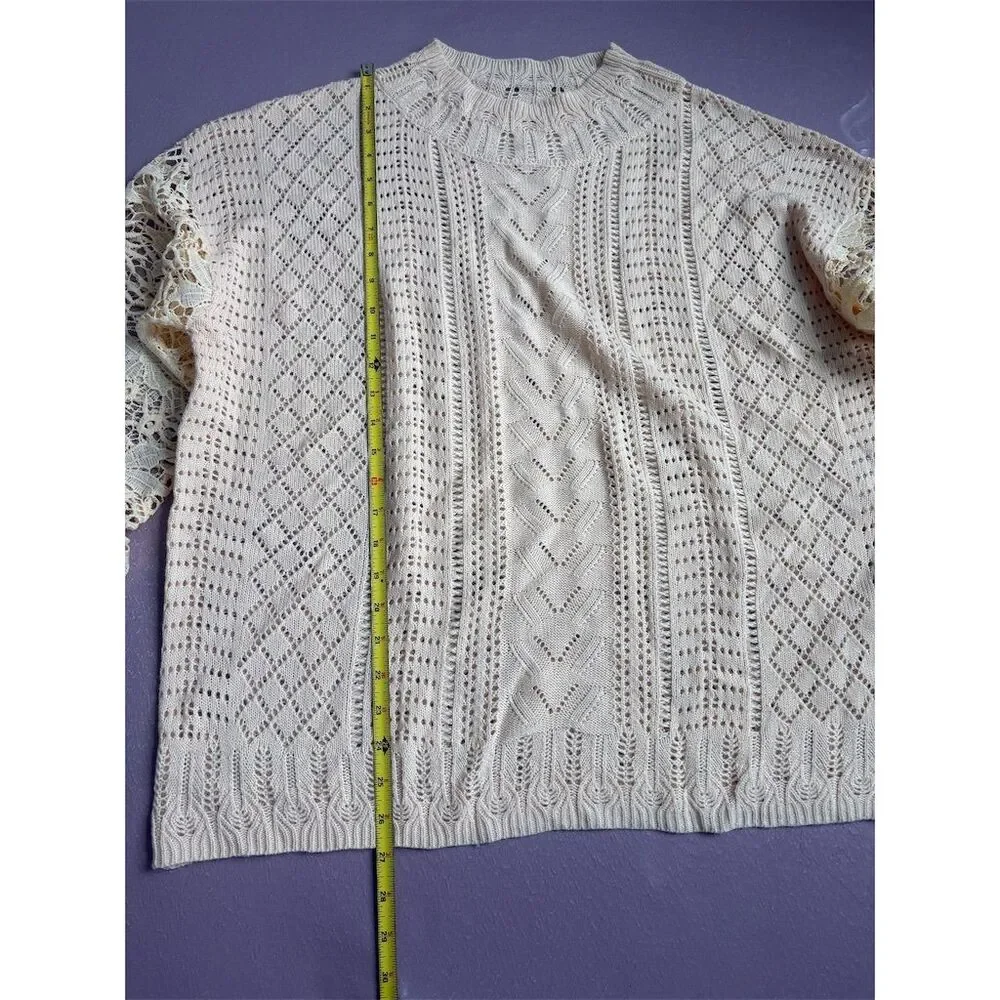 J. Crew‎ Women's 2XL Beige Lace Knit Pullover Sweater Long Sleeve
